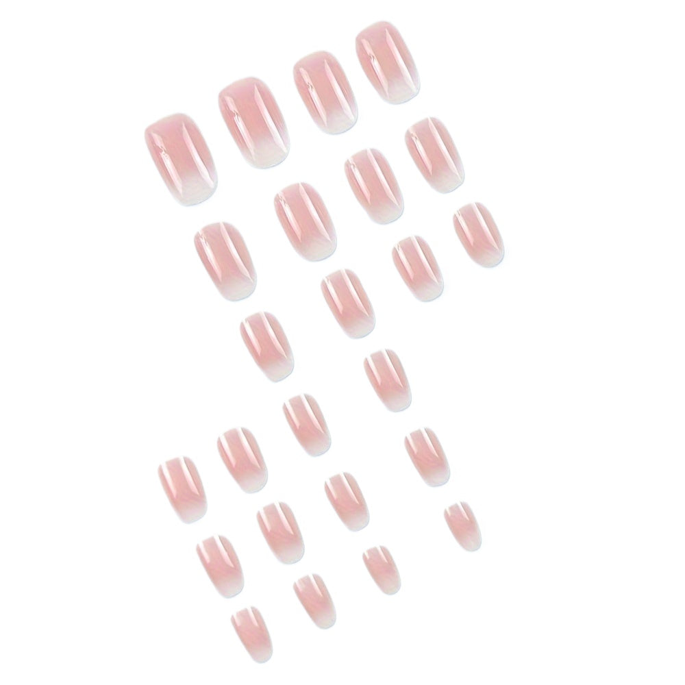 24Pcs Glossy French Style Press On Nails - Medium Oval Pink & White Reusable Fake Nails