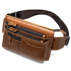 MVA Men Genuine Leather Zipper Casual Waist Bag