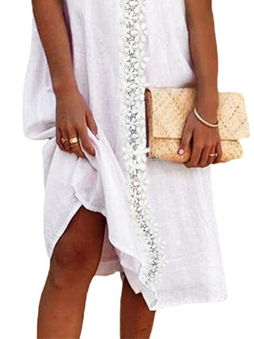 Women's Sleeveless Lace V Neck Vacation Loose Fit Dress