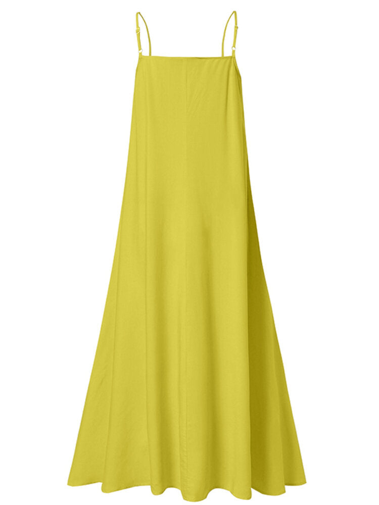 Solid Color Sleeveless Straps Holiday Casual Maxi Dress