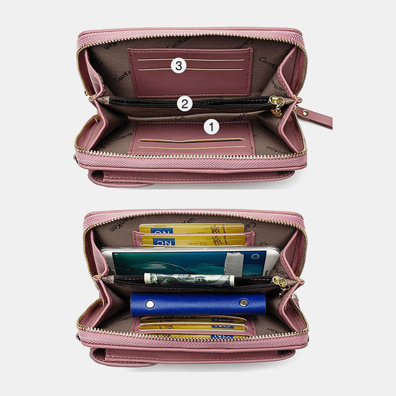 Women Artificial Leather Stylish Brief Interior Compartment Crossbody Bag Portable Cell Phone