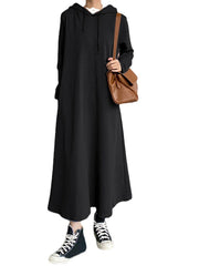 Women Loose Thick Sweatshirt Calf Length Side Pockets Midi Dresses