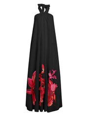 Women Holiday Floral Print Hanging Neck Loose Stylish Halter Maxi Dress