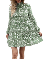 Women Bohemian Retro Knee Length Polka Dots Casual Midi Dresses