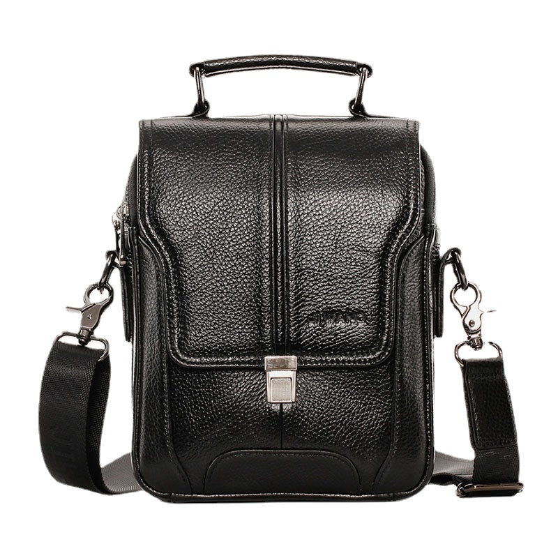 Men Vintage Cowhide Double Zipper Pocket Large Capacity Crossbody Bag Outdoor Travel Multifunction Shoulder