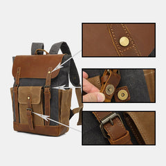 Men Retro Vintage Canvas Leather Backpack Sports Climbing Bag Travel Anti-theft Backpack