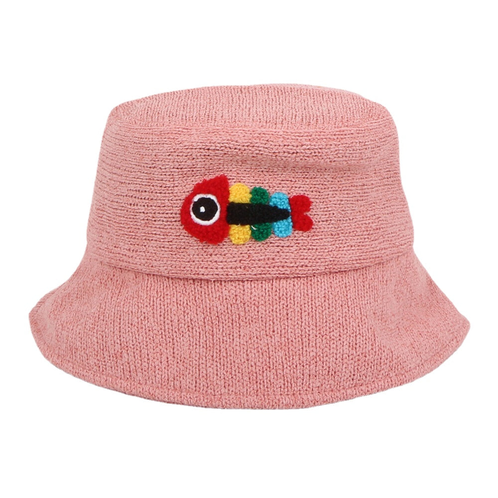 Unisex Woolen Embroidery Fish Bone Cute Casual Couple Hat Bucket Hat