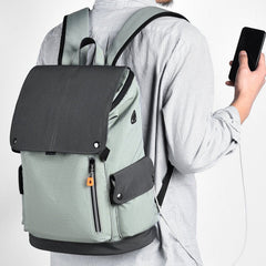 Men OxFord Cloth Large Capacity Contrast Color Casual Fashion Travel 14 Inch Laptop Bag Backpack With USB Charging