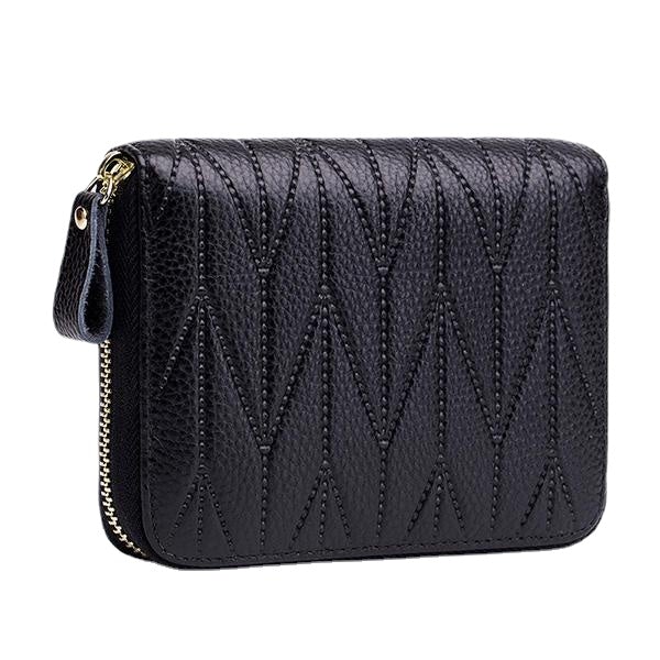 Women RFID Genuine Leather Multi-Slots Zipper Purses Card Holder