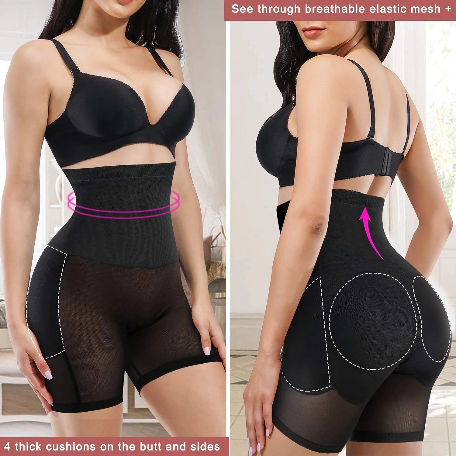 Women Shapewear Control Panties Body Shaper Butt Lifter Padded Hip Enhancer Seamless Underwear Hi- Waist Short