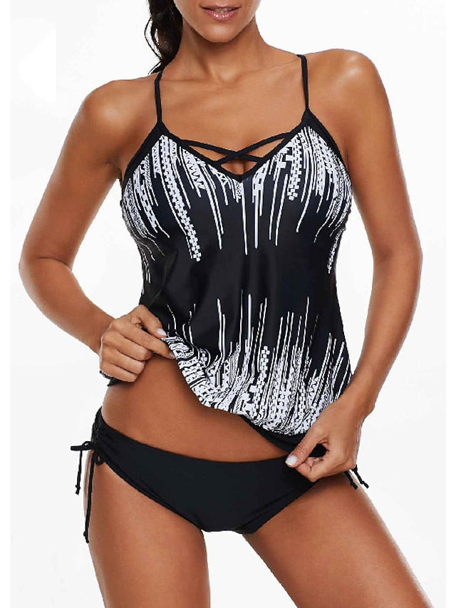 Women's Swimwear Tankini Monokini 2 Piece Normal Swimsuit 2 Piece Graphic Black Tank Top Bathing Suits Sports Beach Wear Summer