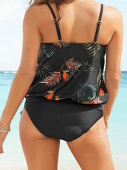 Women's Swimwear Tankini 2 Piece Normal Swimsuit 2 Piece Printing Leaf Black White Tank Top Bathing Suits Sports Beach Wear Summer