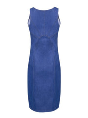 Women's Midi Denim Dress - Sleeveless U-Neck with Zipper for Summer & Spring