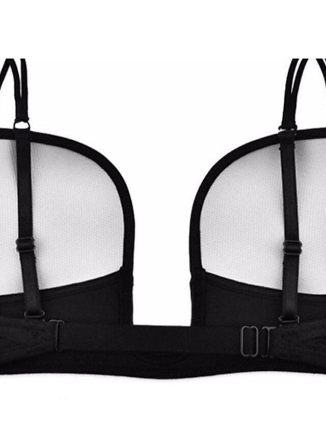 Women's Padded Bras Detachable Straps Demi Cup Shelf Bra Deep U Breathable Pure Color Hook & Eye Date Party & Evening Casual Daily Nylon Sexy 1PC Black Beige , Bras & Bralettes , 1 PC