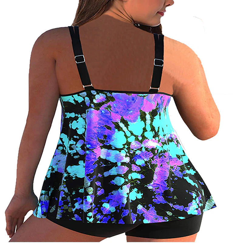 Women's Swimwear Tankini 2 Piece Normal Swimsuit Backless 2 Piece Printing Adjustable Print Multi Color Light Blue Green Black Purple Yellow Padded Strap Bathing Suits Sexy Vacation Beach Wear