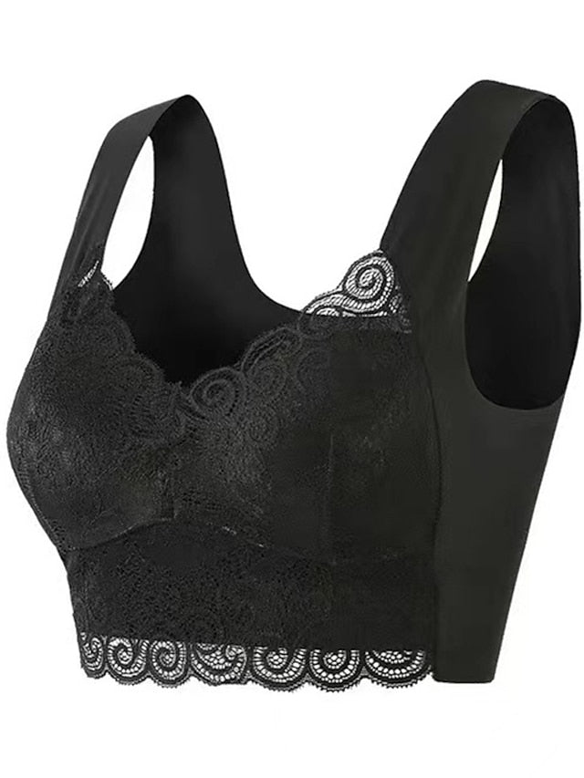 Women's Wireless Bras Padded Bras Full Coverage V Neck Breathable Push Up Lace Pure Color Pull-On Closure Date Casual Daily Nylon Sexy 1PC Black Blue , Bras & Bralettes , 1 PC