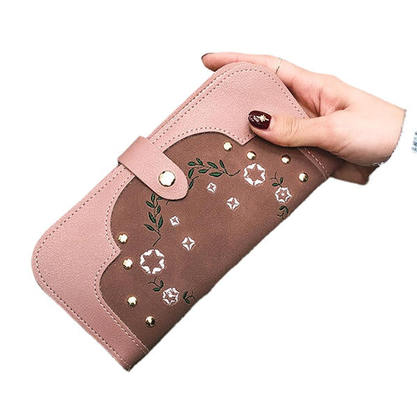 Women Dull Polish PU Leather Flower Pattern Long Wallet Card Holder Purse
