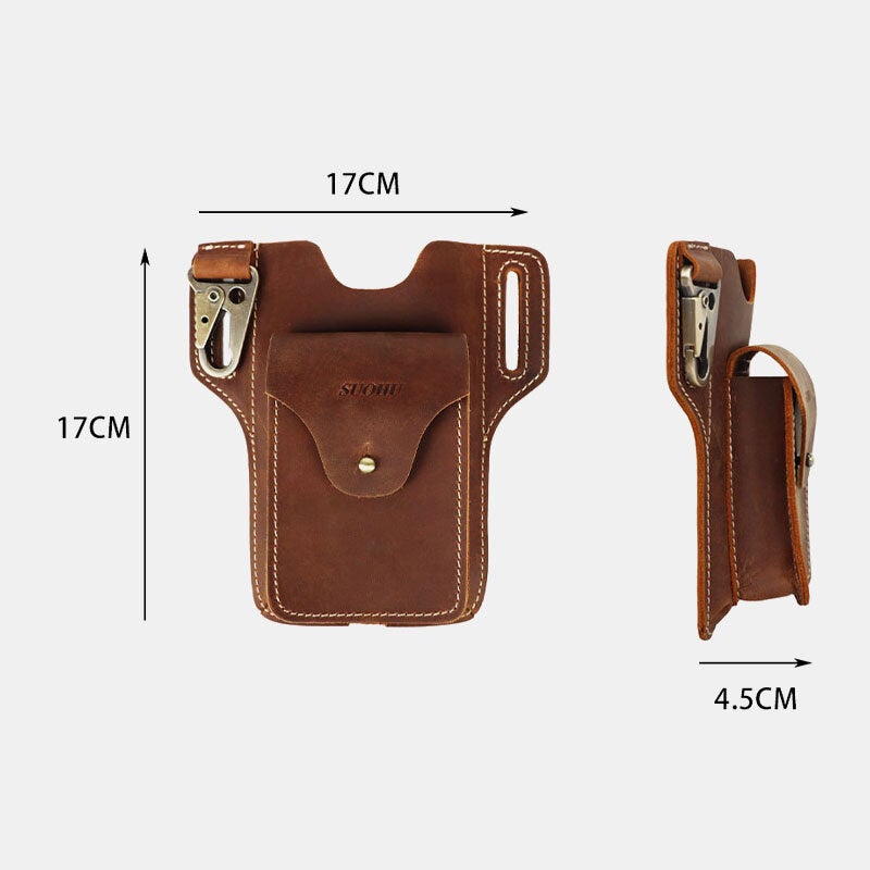 Men Genuine Leather Multifunction Keychain Sport Waist Bag Retro 6.5 Inch Phone Waterproof Belt