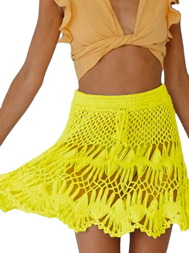 Women's Swimwear Cover Up Swim Shorts Normal Swimsuit Crochet Hole Pure Color Bathing Suits New Vacation Fashion, Sexy, Modern