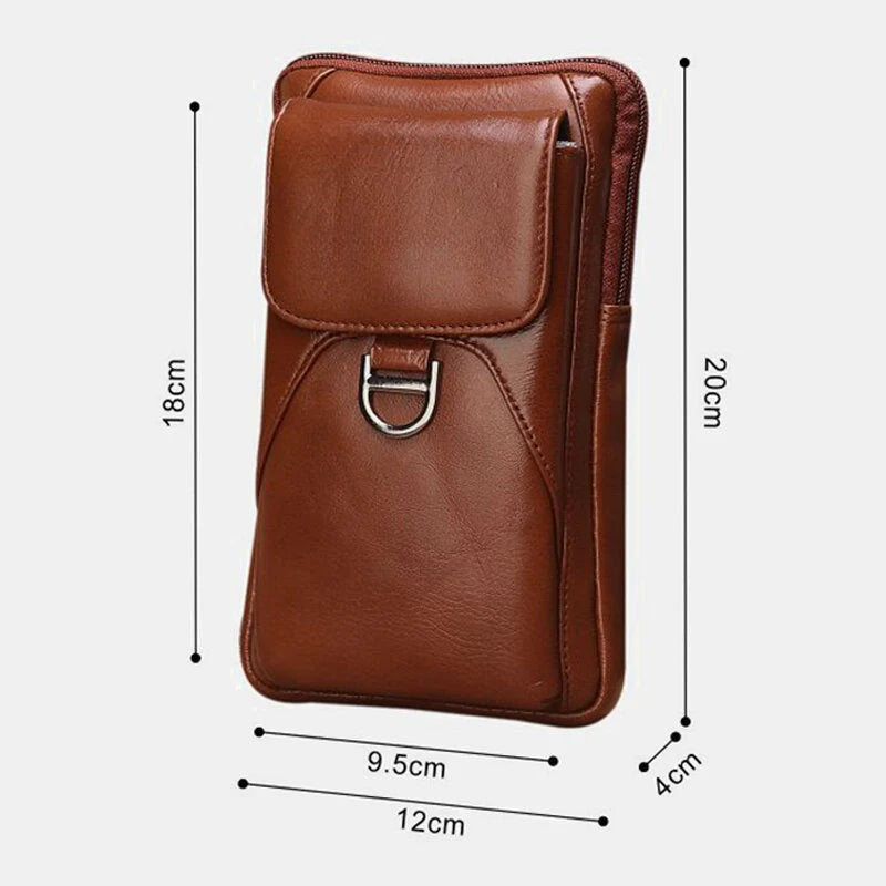 Men's Retro Leather Belt Bag, 6.5" Phone Holder, Wear-Resistant & Waterproof Waist Pack