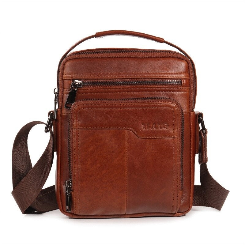 Men Genuine Leather Business Multi-pocket Shoulder Bag Phone