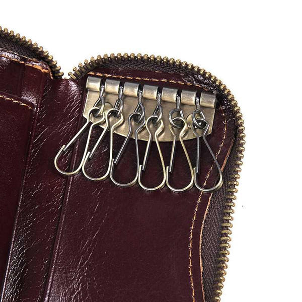 Men Oil Wax Genuine Leather 6 Key Holder Vintage Card Holder Coin Purse