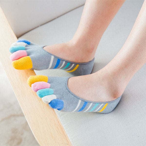 Women Ladies Five-toes Colorful Boat Sock Breathable Anti Skid Invisibility Socks Comfortable