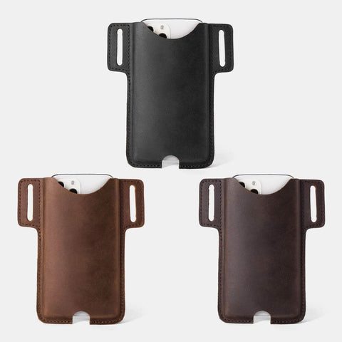 Men Retro Short Cell Phone Case Belt Bag Genuine Leather 7.2 Inch EDC Waist