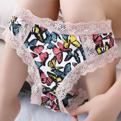 Lace-Trim Sexy Open Crotch Hip-Up Briefs with Print