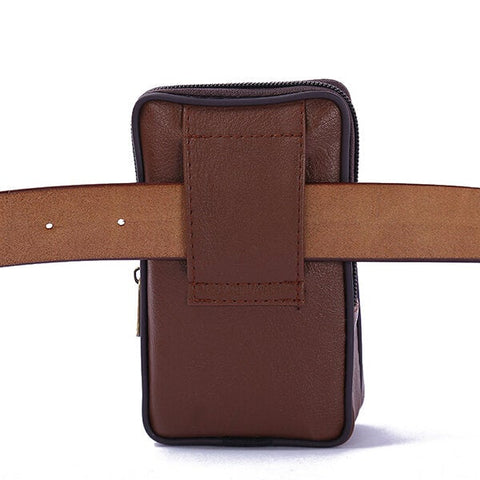 Faux Leather Casual Double Zipper Phone Bag Waist Bag For Men