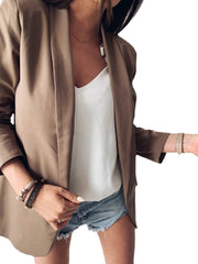 Women Solid Color Pocket Shawl Collar Elegant Long Sleeve Blazers