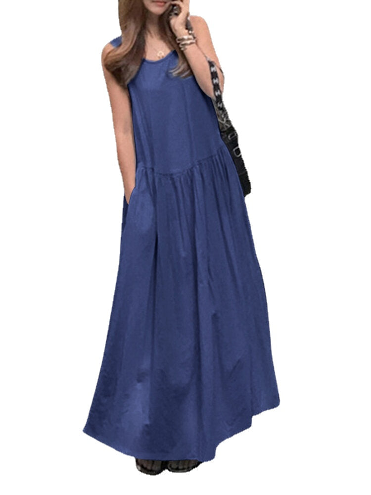 Retro European Bohemian Style Round Neck Maxi Dress