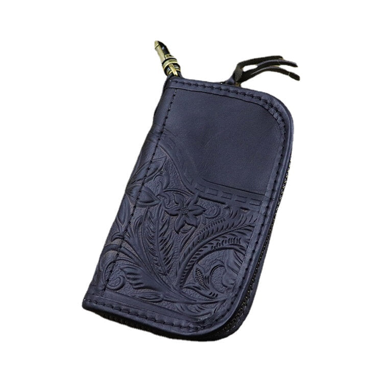 Men Genuine Leather Vintage Printed Car Key Bag Wallet