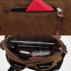 Men Genuine Leather And Canvas Retro Travel Outdoor Multi-pocket Carrying Bag Crossbody