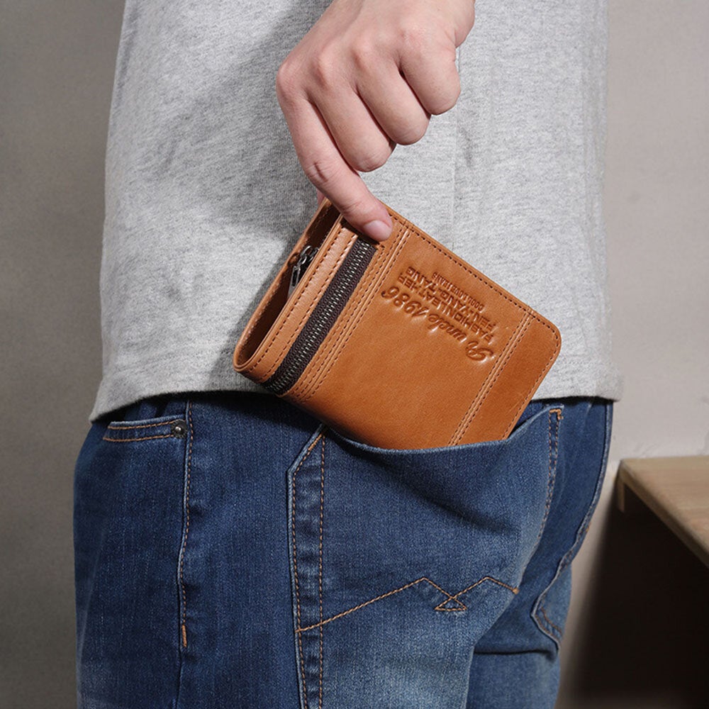 Men Genuine Leather Short RFID Anti-theft Large Capacity Multi-card Slot Card Holder Coin Purse Wallet Money Clip