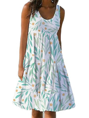 Women‘s Sleeveless Print Beach Holiday U Neck Casual Dress