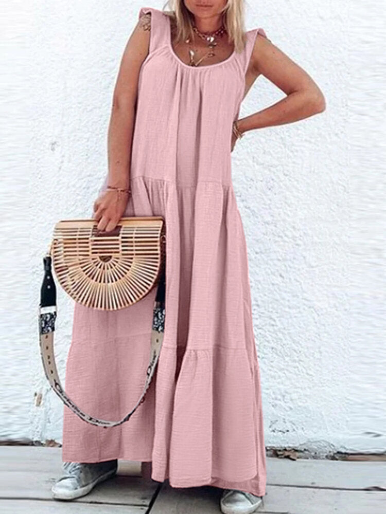 Stitching Design Holiday Solid Sleeveless Maxi Dresses