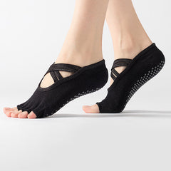 Women's Terry Yoga Socks Five Finger Sock Double Cross With Anti-slip Socks