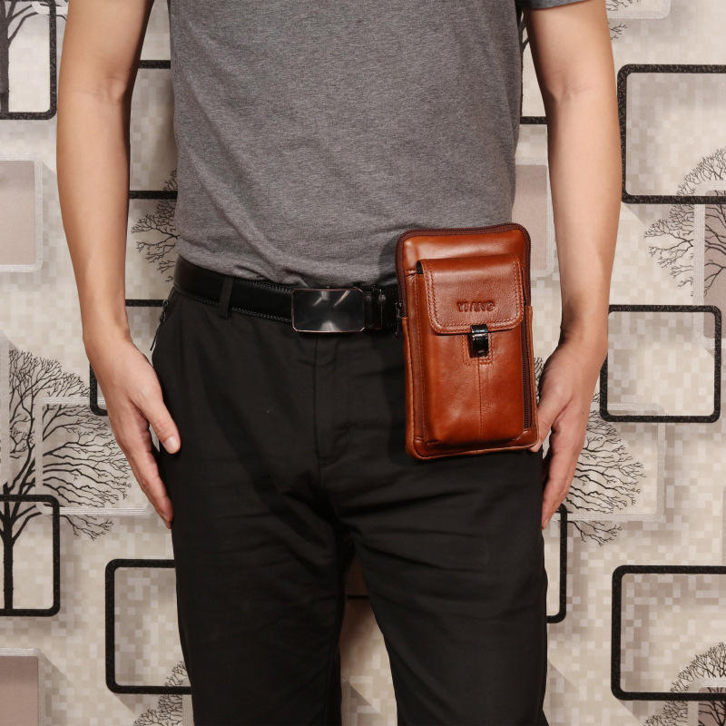 Men Genuine Leather Waist Bag Shoulder Phone