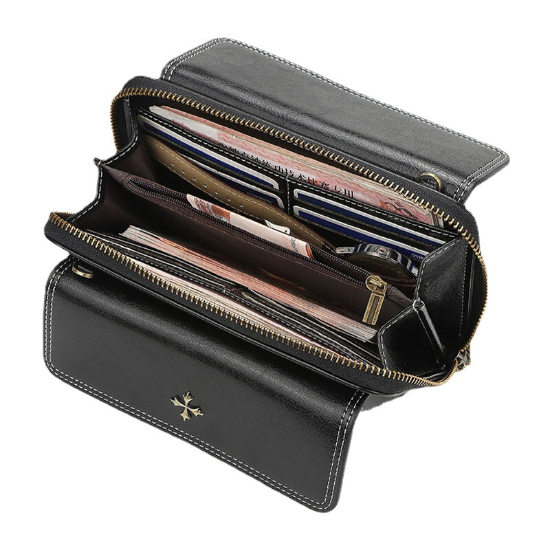 Women PU Leather Cross Flower Tassel Large Capacity Multi-card Slot Phone Bag Crossbody Bag Shoulder Bag