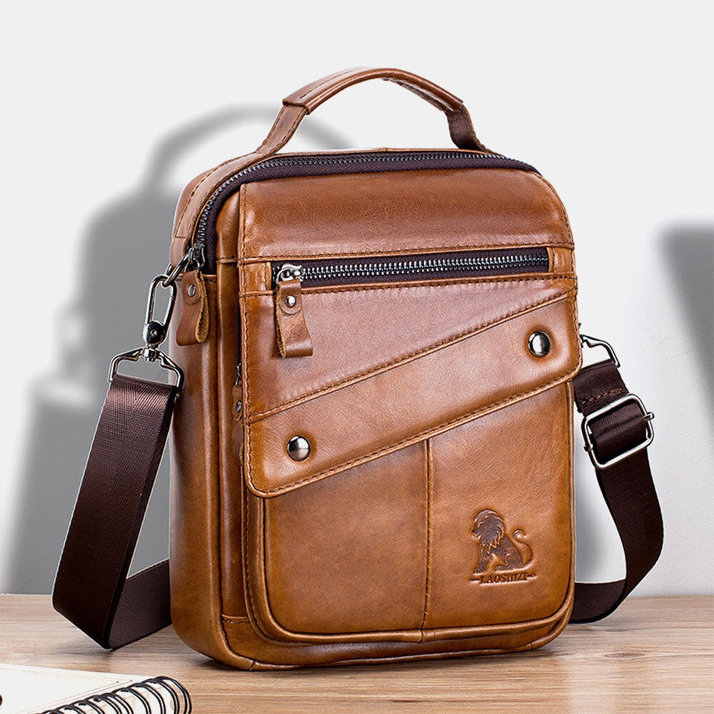 Men Genuine Leather Large Capacity Multi-pocket Vintage Handbag Crossbody Bag Shoulder