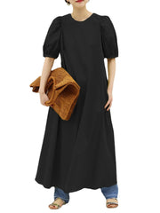 Woman Puff Sleeve Holiday Solid Maxi Dress