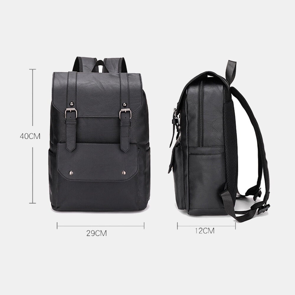 Men Double Arrow Shape Back Breathable Soft Leather Backpack Large Capacity Waterproof 14 Inch Laptop Bag Travel