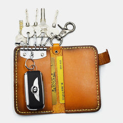 Men Genuine Leather Wear-resistance Embossing Pattern Keychain Bag Wallet