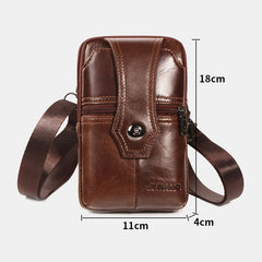 Men Genuine Leather Belt Phone Bag Casual Crossbody Shoulder