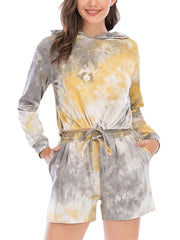 Women Tie Dye Hooded Long Sleeve Home Casual Two-Piece Set