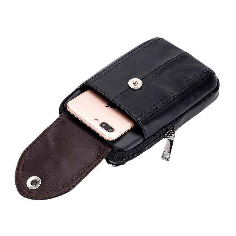 Men's Genuine Leather Phone Waist Bag - Business Style