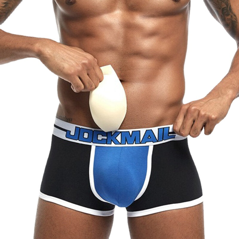 Mens Cotton Breathable Pads Hip Lifting Underwear Patchwork U Convex Sport Boxers