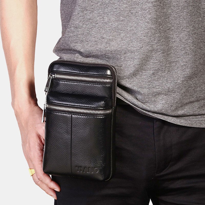 Men Genuine Leather Belt Bag Casual Crossbody Shoulder