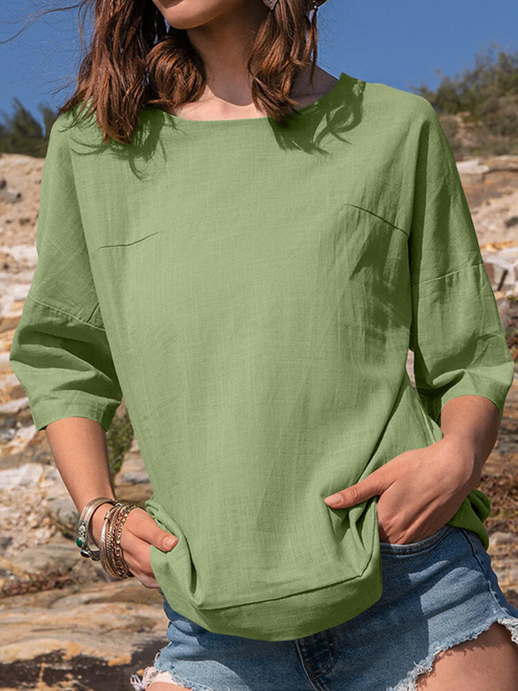 Solid Color Half Sleeve O-neck Cotton T-shirt